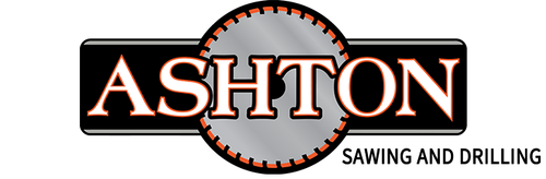 ASHTON Sawing and Drilling logo in black, orange, and gray with a circular saw blade design