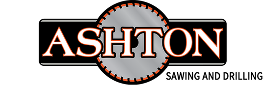 Ashton Sawing and Drilling logo with black, orange, and gray industrial design