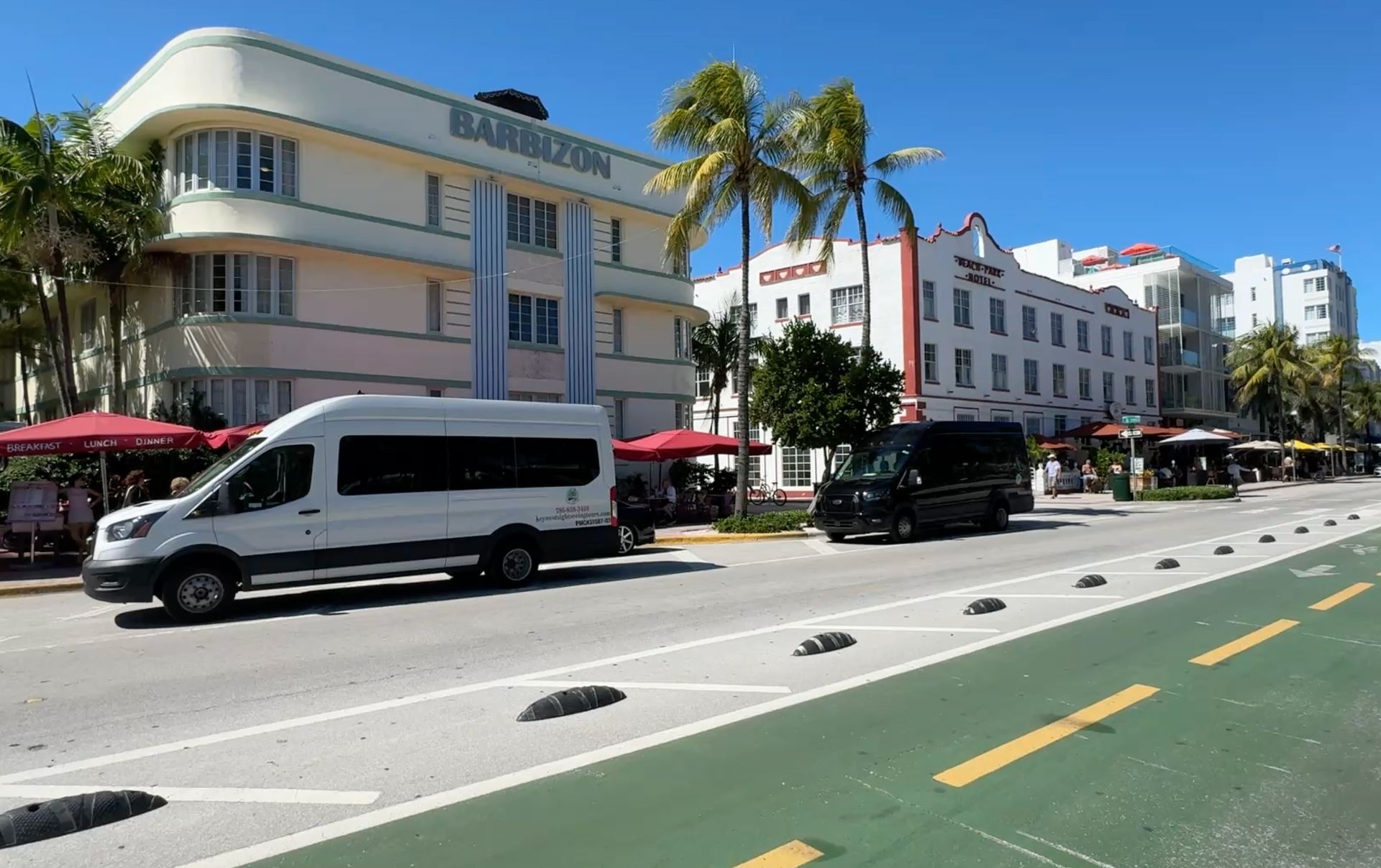Art Deco surrounds the tour vans while stopping in Miami Beach.