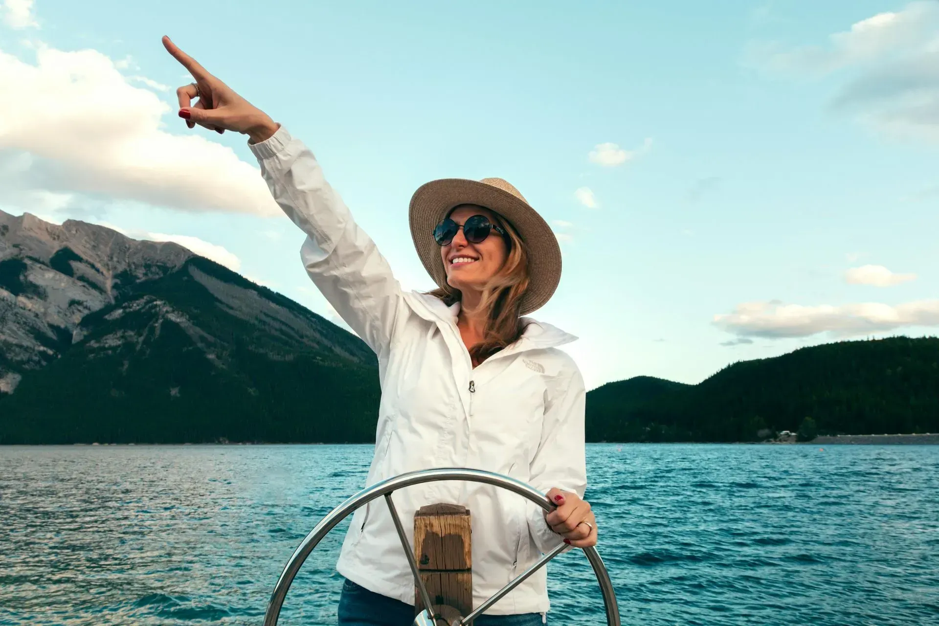 Woman driving a boat