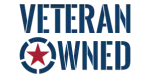 Veteran Owned logo with navy text and a red, white, and blue star emblem
