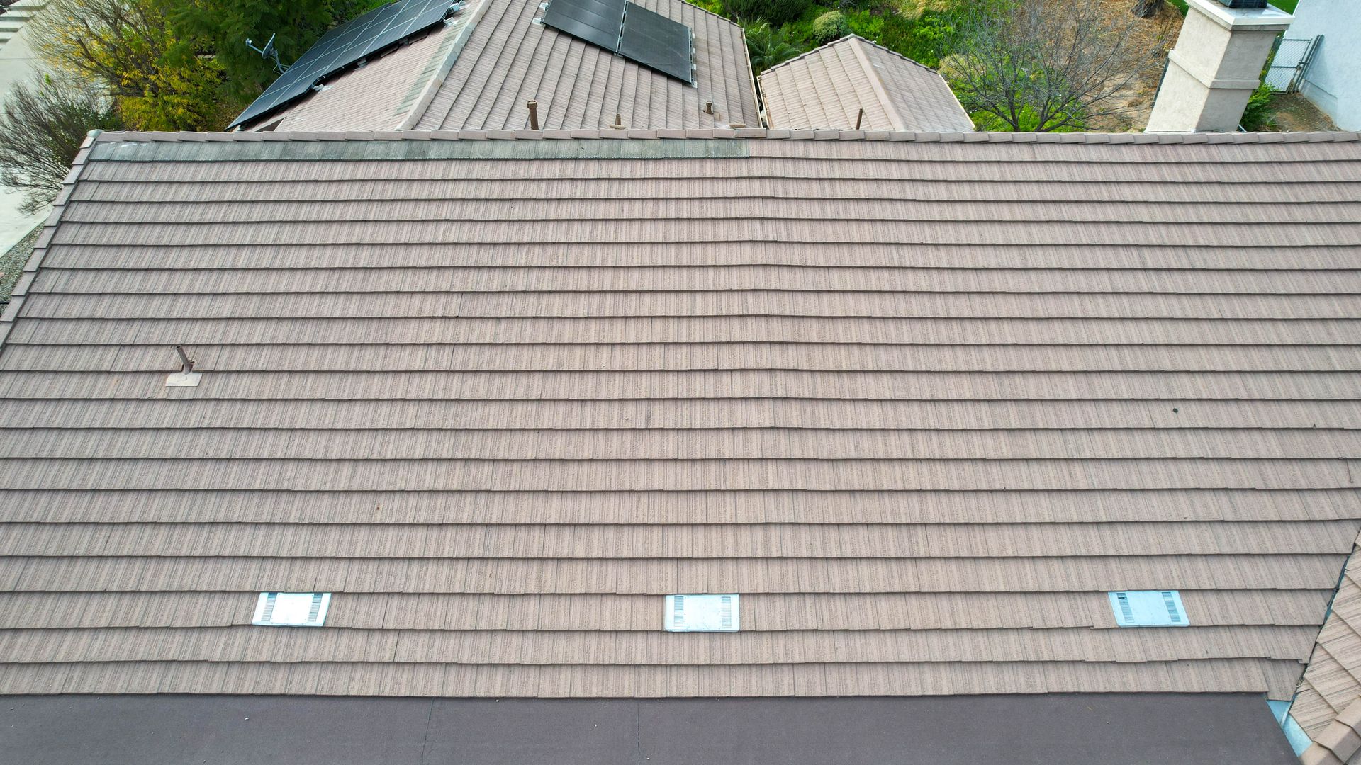 An aerial view of the roof of a house