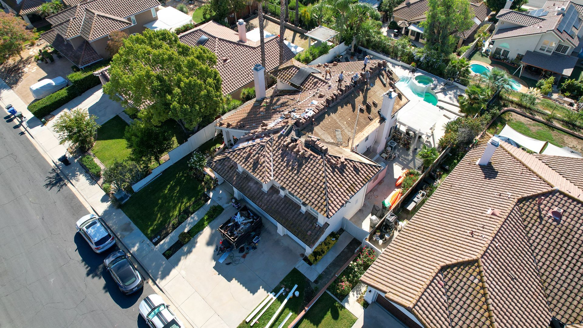 An aerial view of a residential area with lots of houses