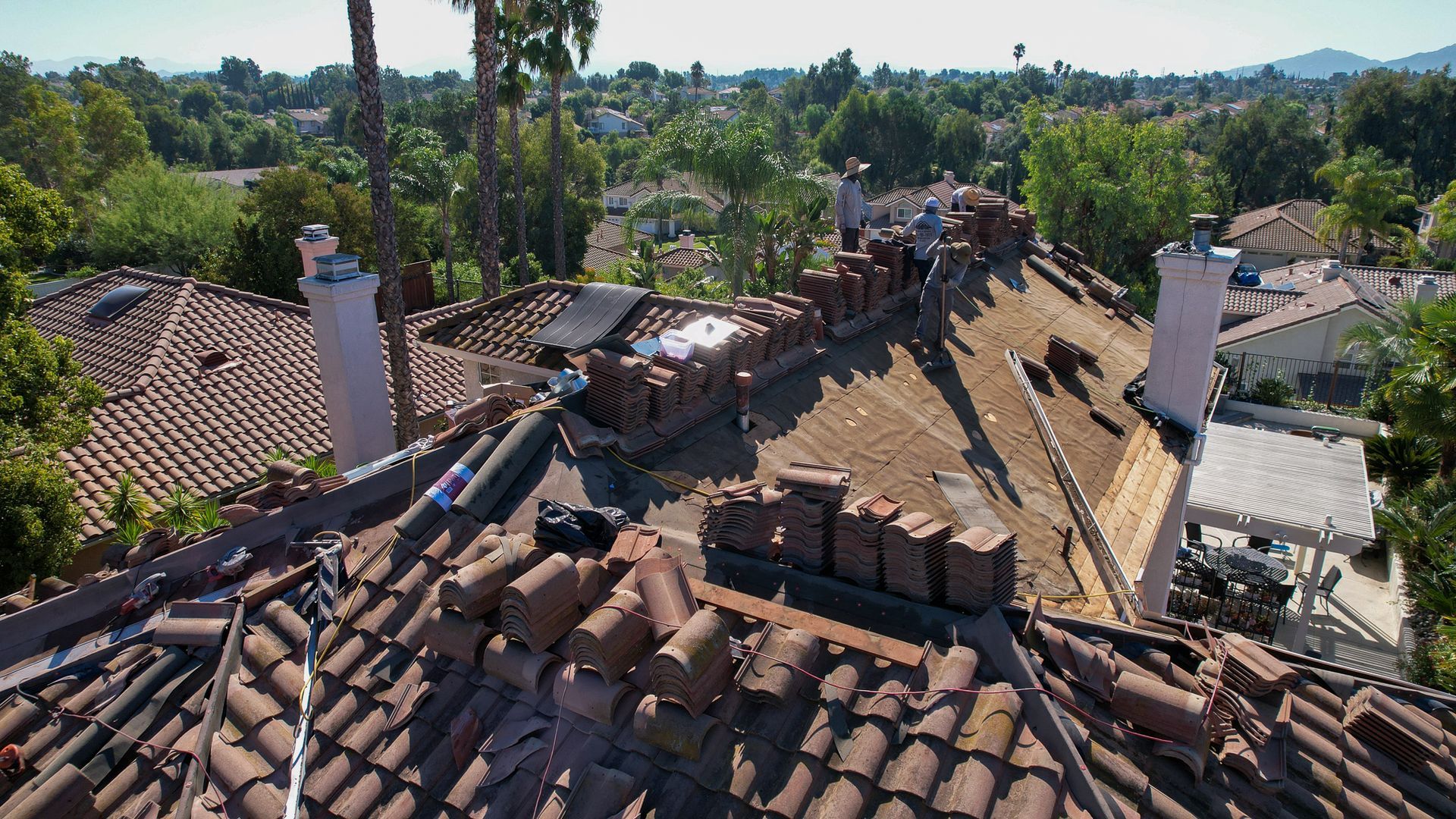 A roof with a lot of bricks on it