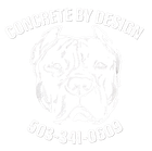 Logo for Concrete By Design featuring a line-art pit bull head, the business name, and phone number 503-341-0609 in white.