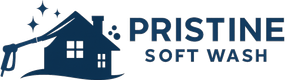 Logo of a house being pressure washed with "PRISTINE SOFT WASH" text.