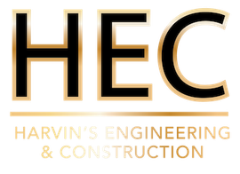 HEC logo for Harvin’s Engineering & Construction in gold and black text