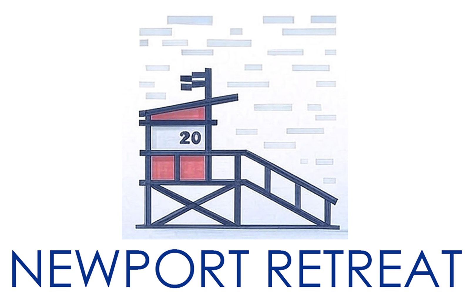 Newport Retreat logo with a blue and red lifeguard tower illustration on a white background