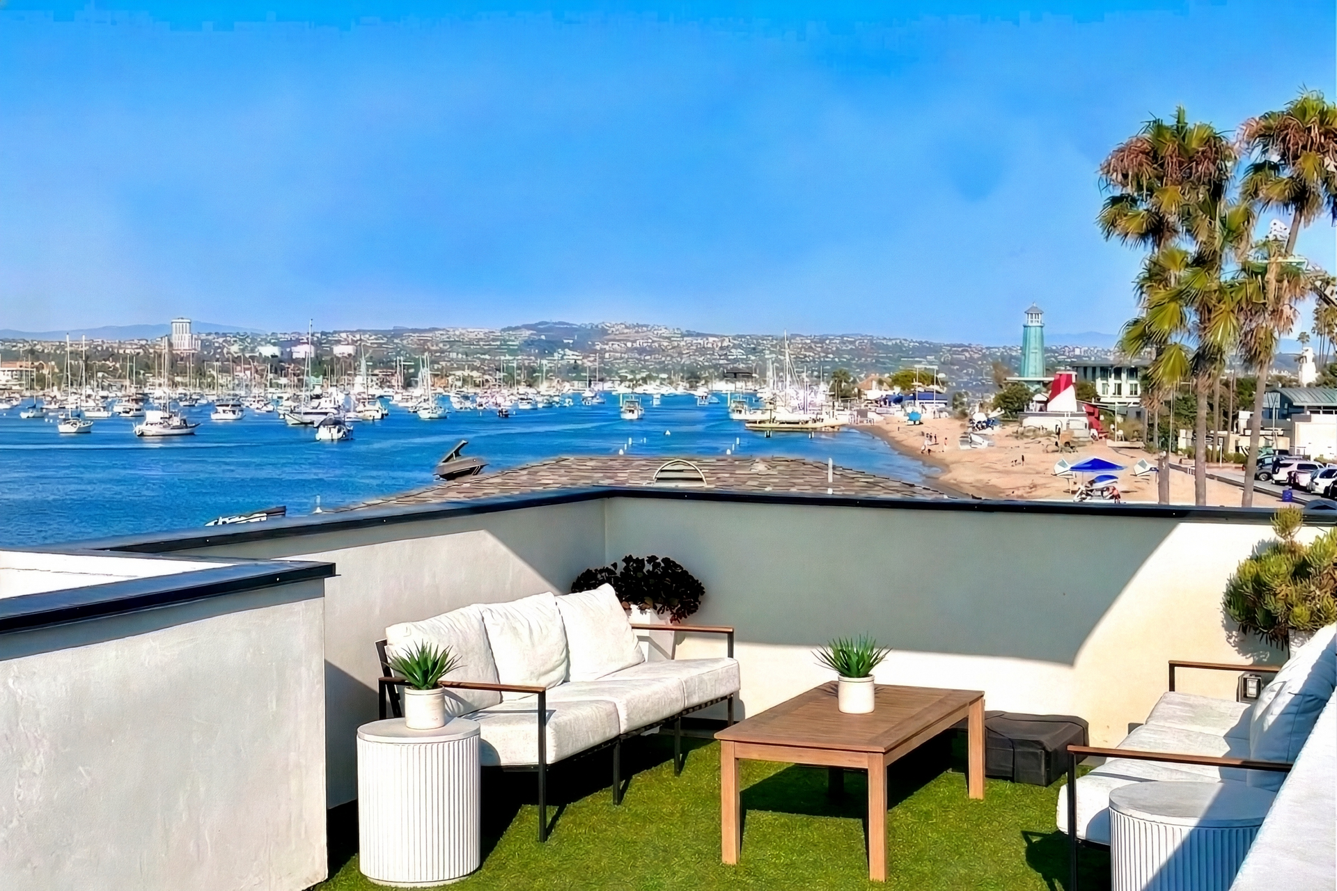 Rooftop deck overlooking Newport Harbor