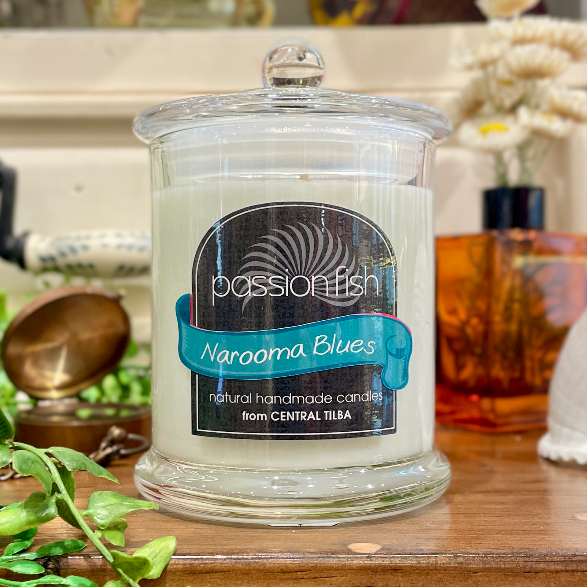 Narooma Blues Soy Candle, Handmade by Passionfish Candles in Central Tilba NSW