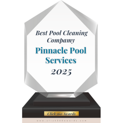 Award plaque for “Best Pool Cleaning Company” honoring Pinnacle Pool Services, 2025.
