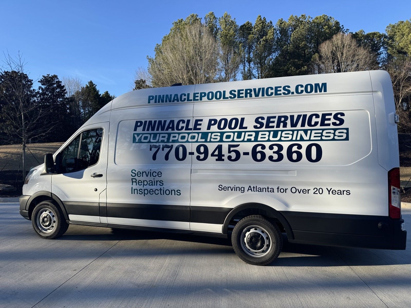 Pinnacle Pool Services van wrapped and ready for pool service routes in Atlanta