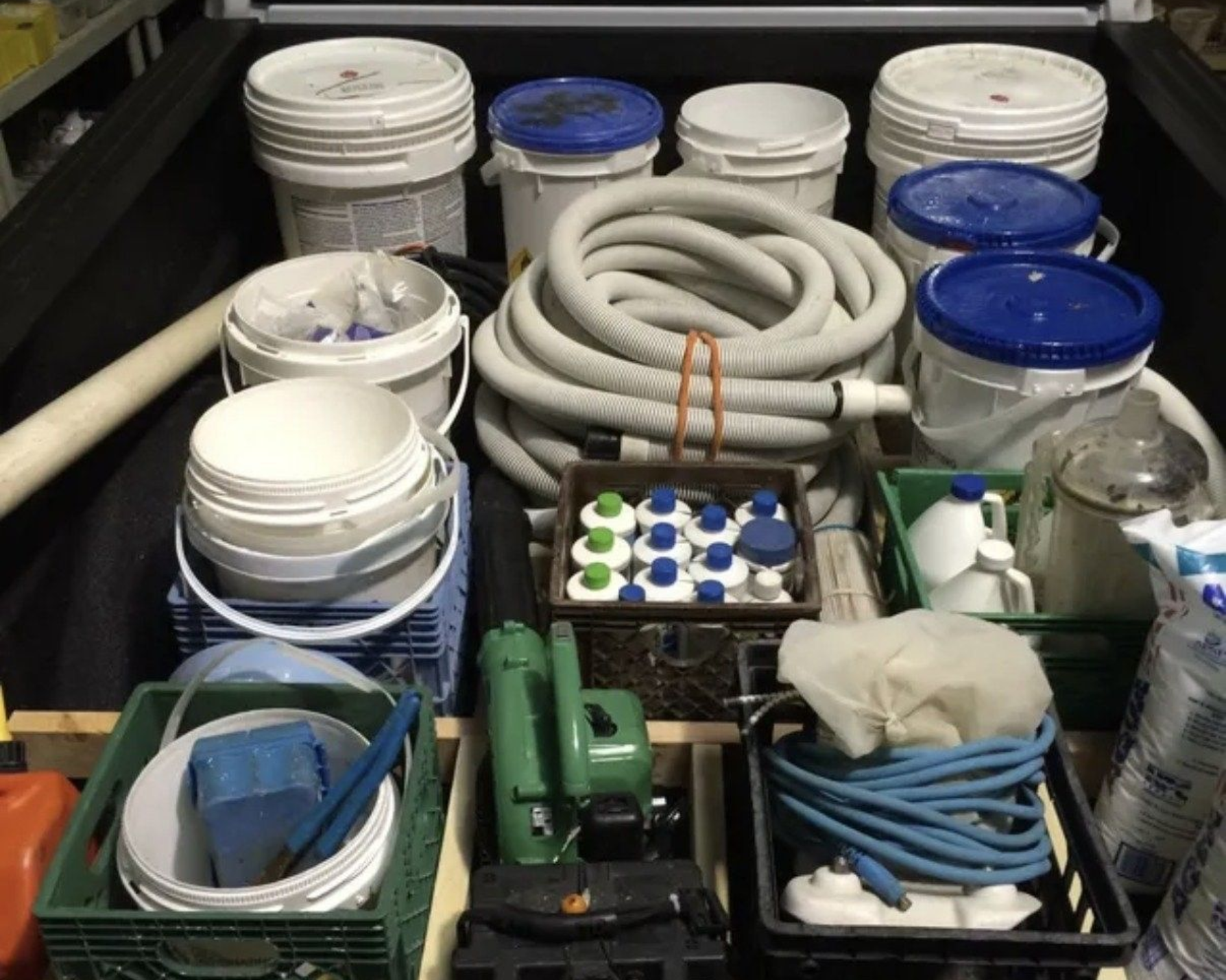Fully stocked pool service truck with chemicals and equipment for Atlanta routes