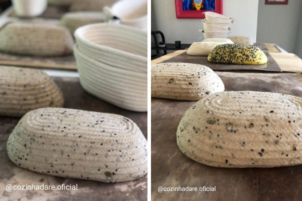 Pães e cestos de fermentação.