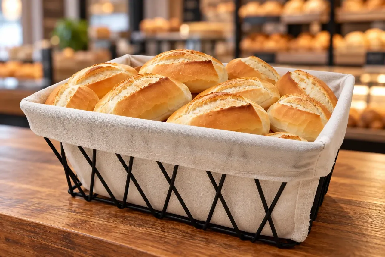 Uma cesta cheia de muitos pãezinhos