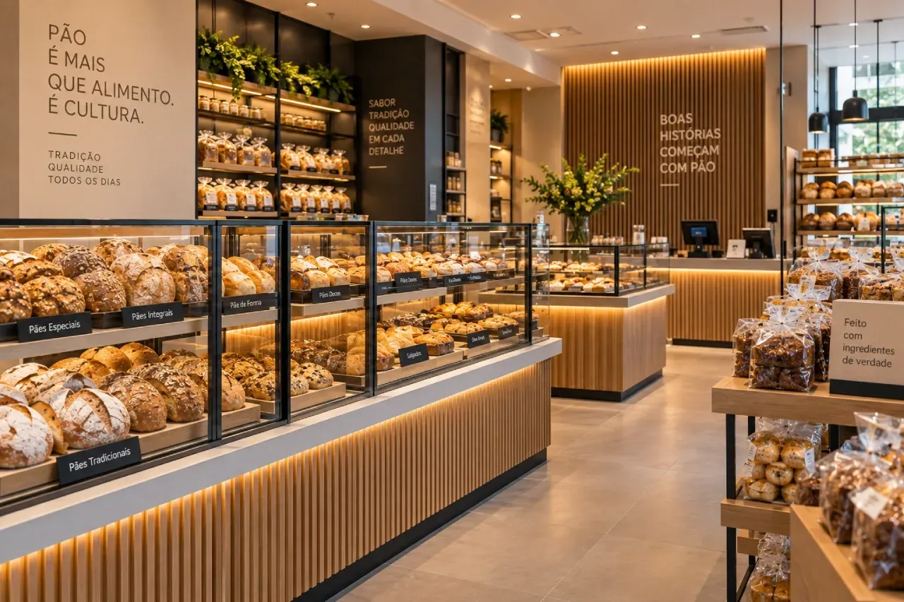 Duas mulheres estão olhando para pão em uma padaria.