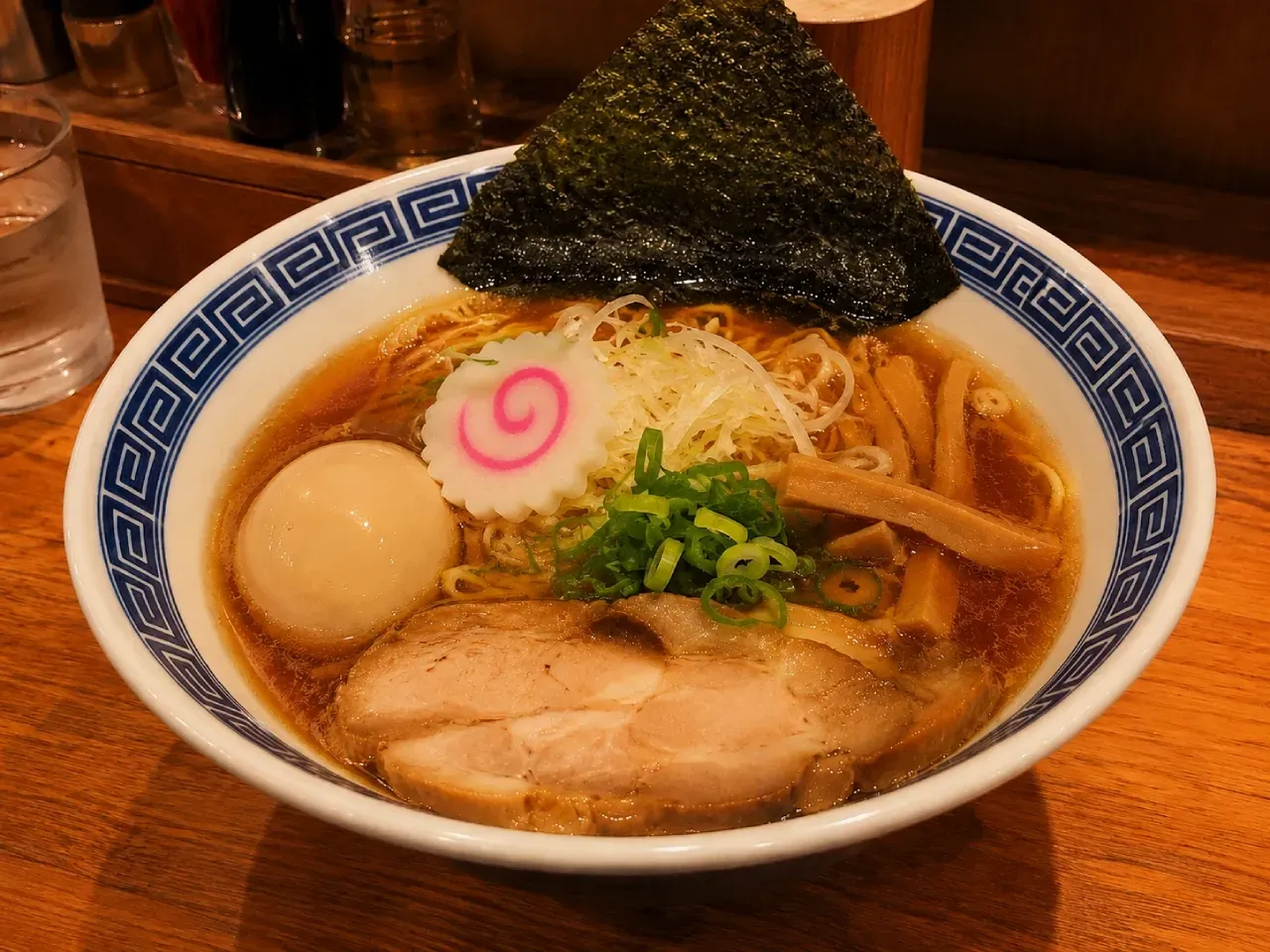 Uma tigela de ramen com pauzinhos dentro