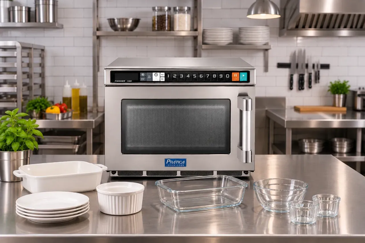 Micro-ondas profissional Finisher 2100W Prática em cozinha profissional, com recipientes de vidro 
