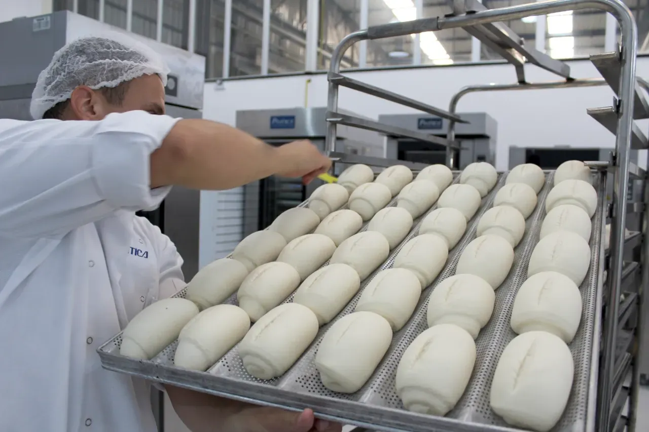 Técnico de panificação da Prática realizando o scoring (riscagem) do pão francês no Centro Técnico da Prática.