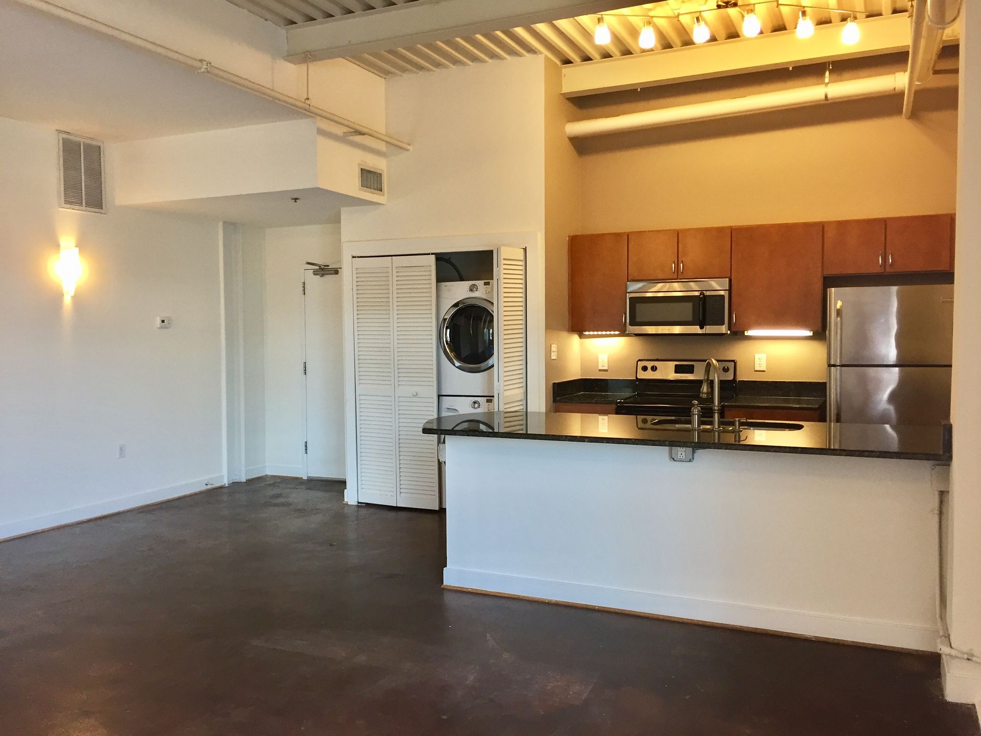 kitchen and living room area