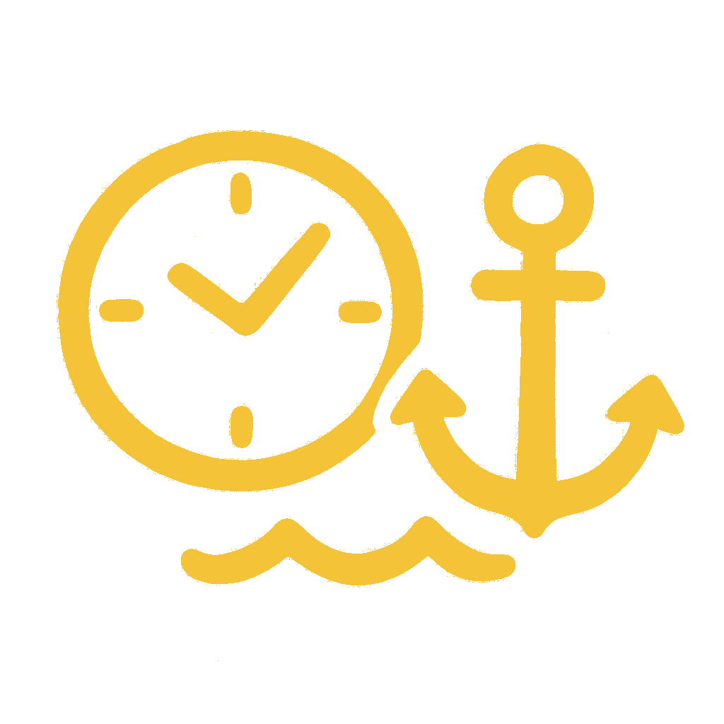 a clock and an anchor in yellow
