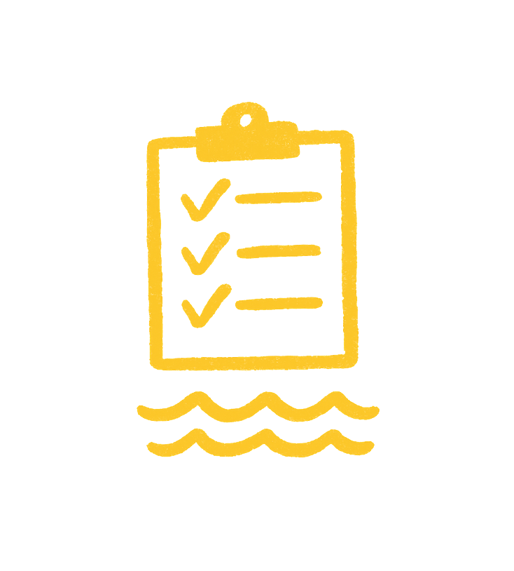 checklist with waves and every item ticked out yellow 