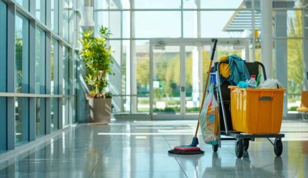 A person is mopping a wooden floor with a mop.