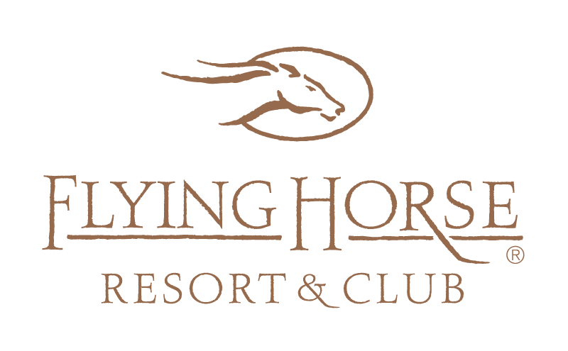 Logo for Flying Horse Resort & Club: Brown horse in a circle above text.