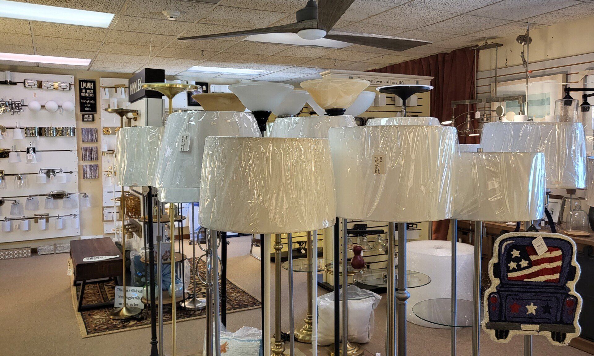 Affordable floor lamps shown at Avon lighting showroom in CT