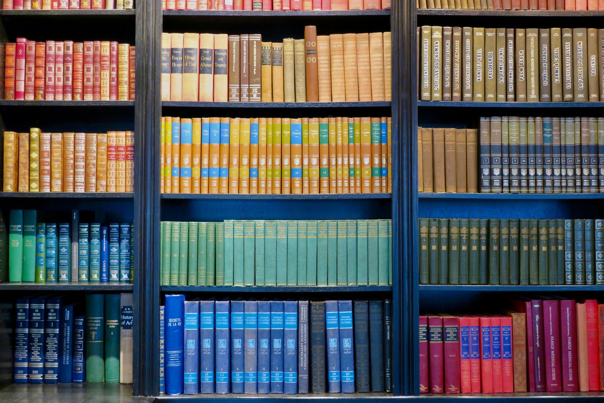 A library filled with lots of books including a dictionary