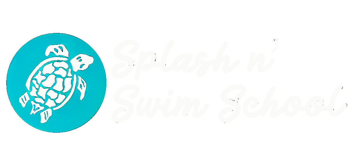 A logo for splash in swim school with a turtle in a blue circle.