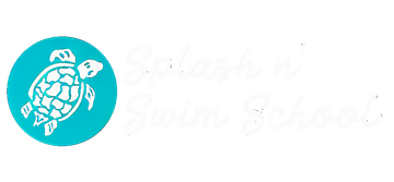 A logo for splash in swim school with a turtle in a blue circle.