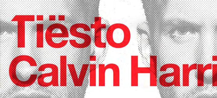 a picture of a man with the words tiesto calvin harris on it