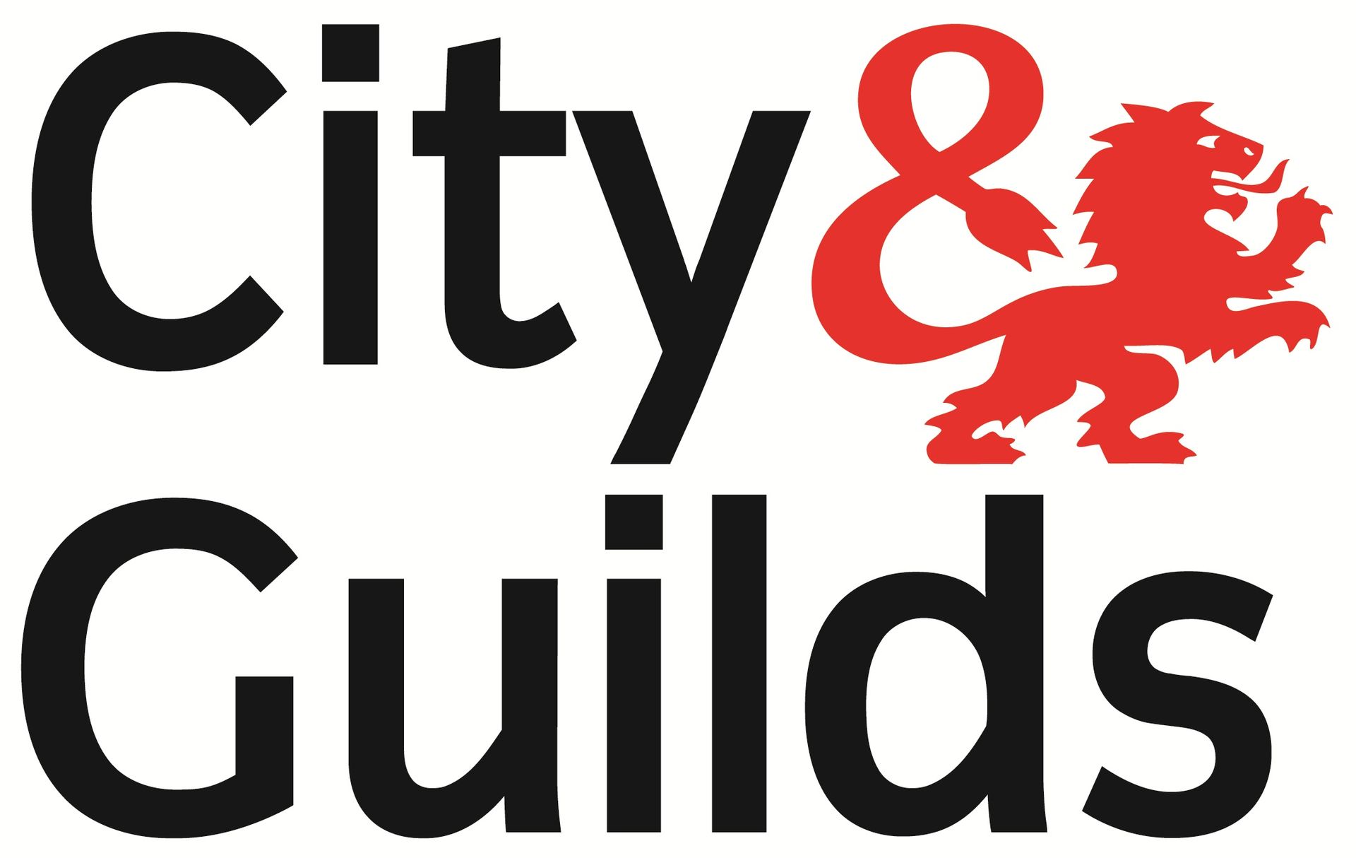 The City & Guilds logo featuring black text and a red lion emblem replacing the ampersand.