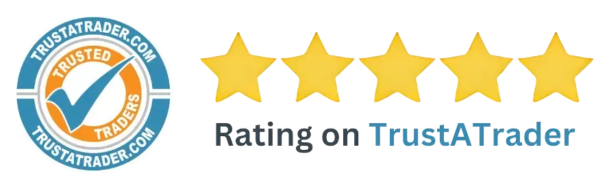 Five yellow stars and a TrustATrader badge indicating a trusted trader rating.