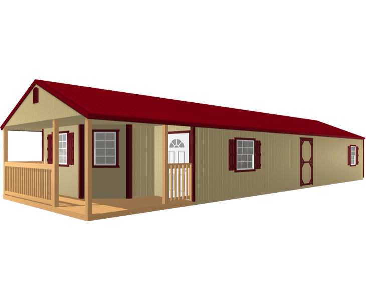 3D builder of a tan cabin with a red roof