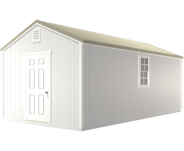 3D builder of a white shed with a window and door