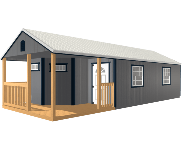 3D builder of a grey cabin with a porch