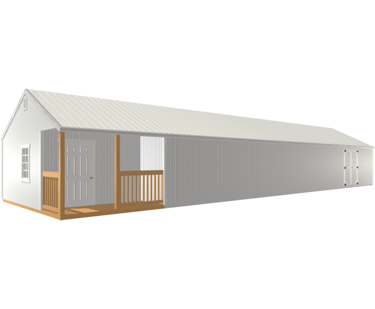 3D builder of a white shed with a porch and a window