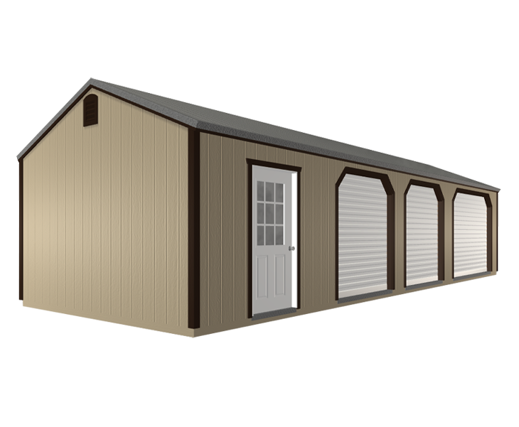 3D builder of a shed with a door and three garage doors