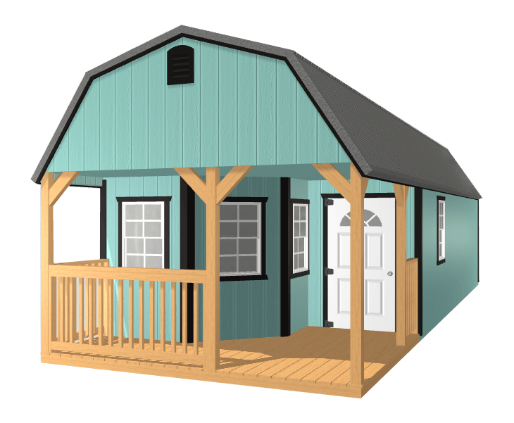 3D builder of a blue barn with a porch 
