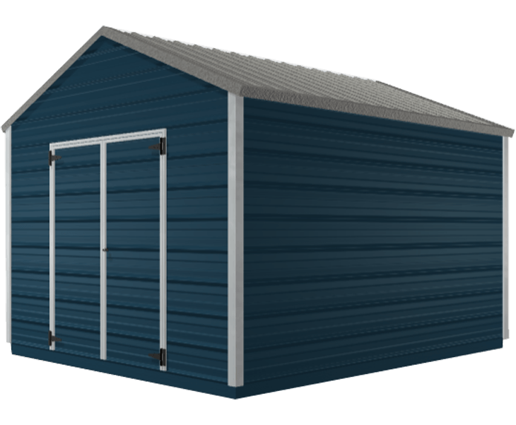 3D builder of a blue metal shed with two doors