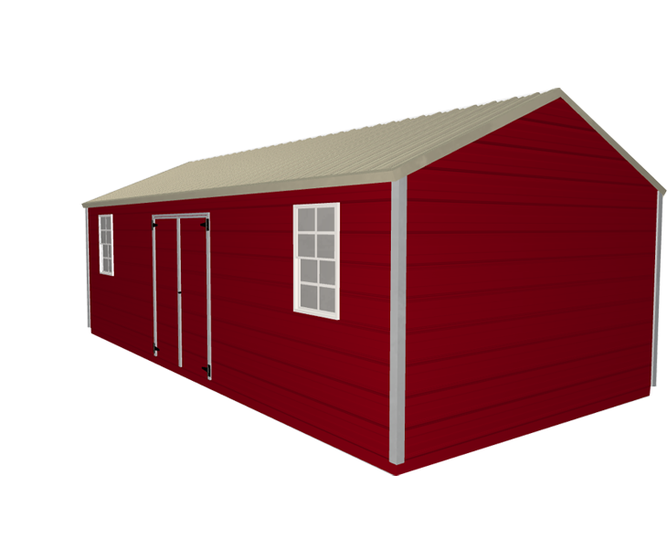 A 3D builder of a red building with a white roof and windows