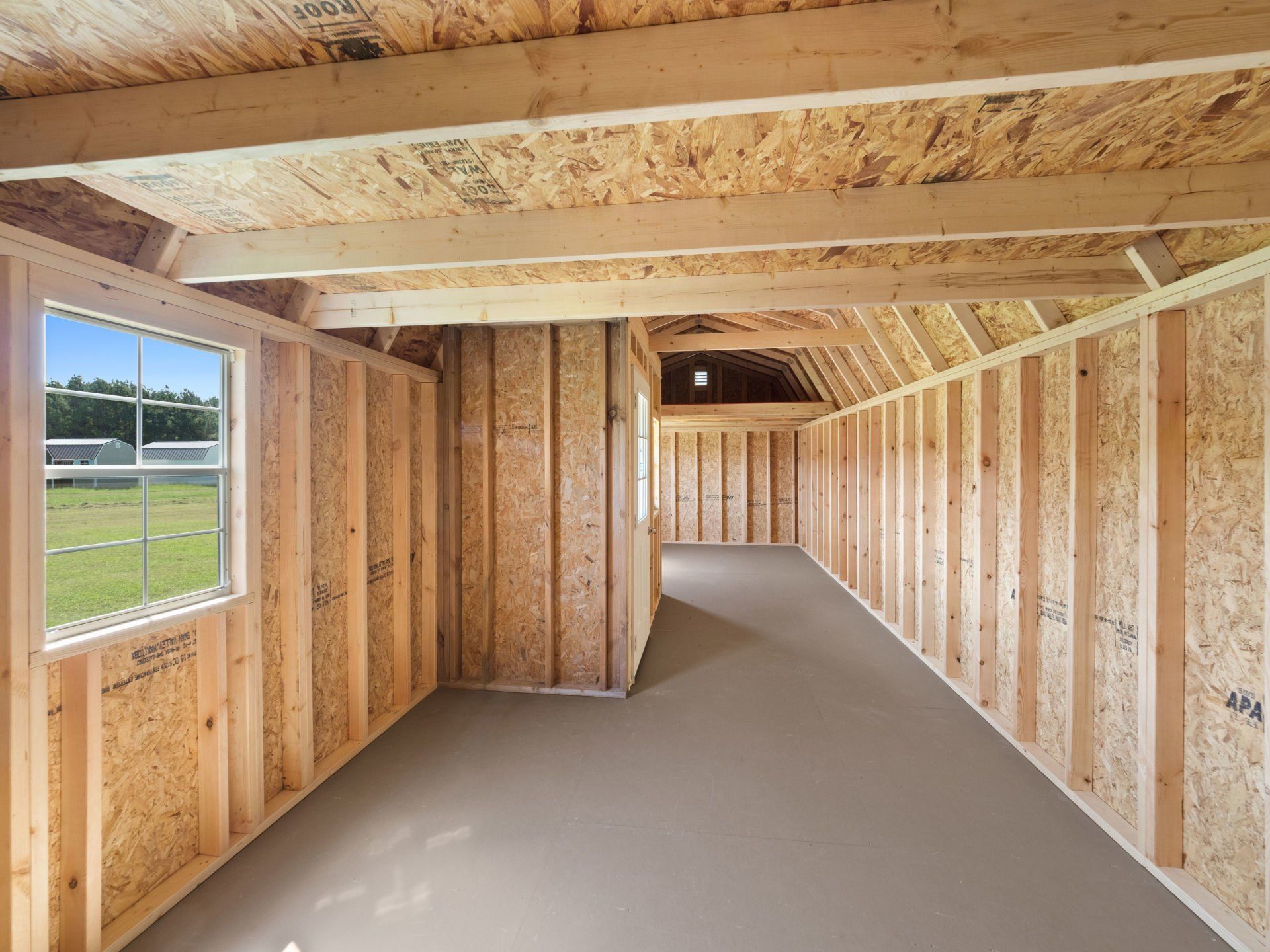 The interior view of a center lofted cabin.