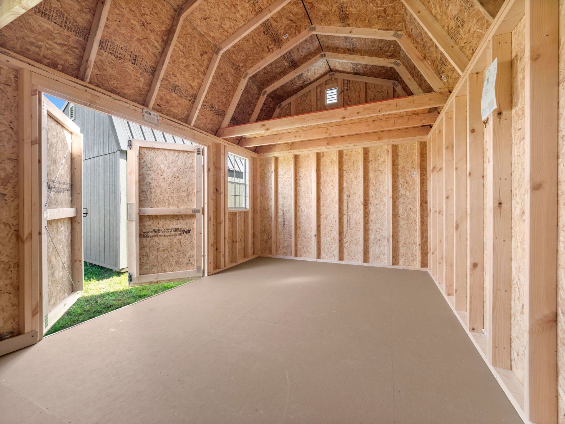 The inside of a Side Lofted Barn.