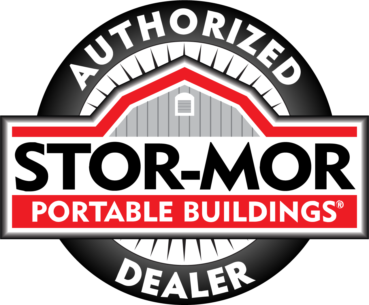 A logo for a Stor-Mor Portable Buildings dealer