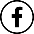 A black and white icon of a Facebook logo in a circle.