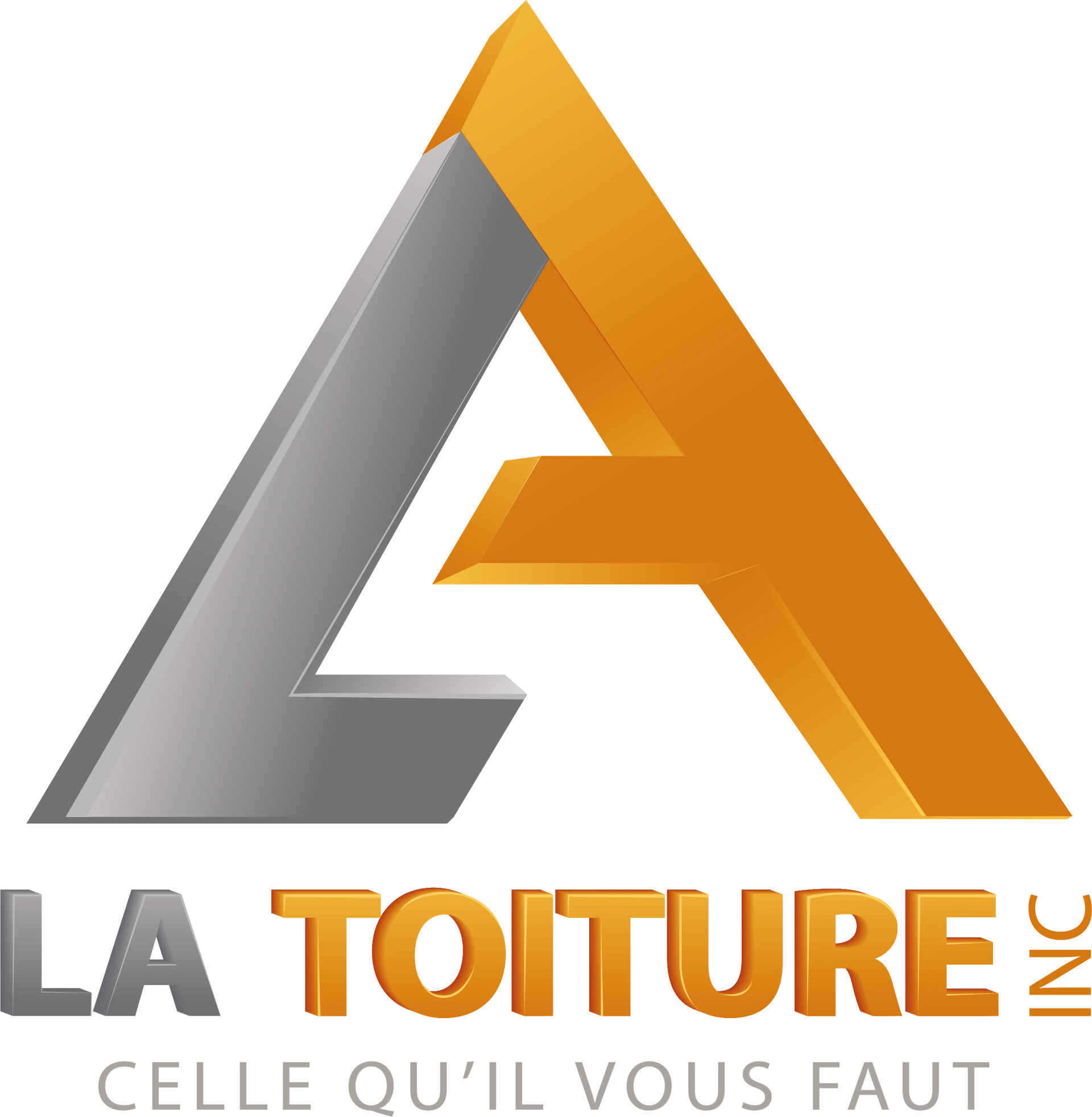 Logo “LA TOITURE” with stylized gray and orange roof-shaped letters and the tagline “CELLE QU’IL VOUS FAUT”