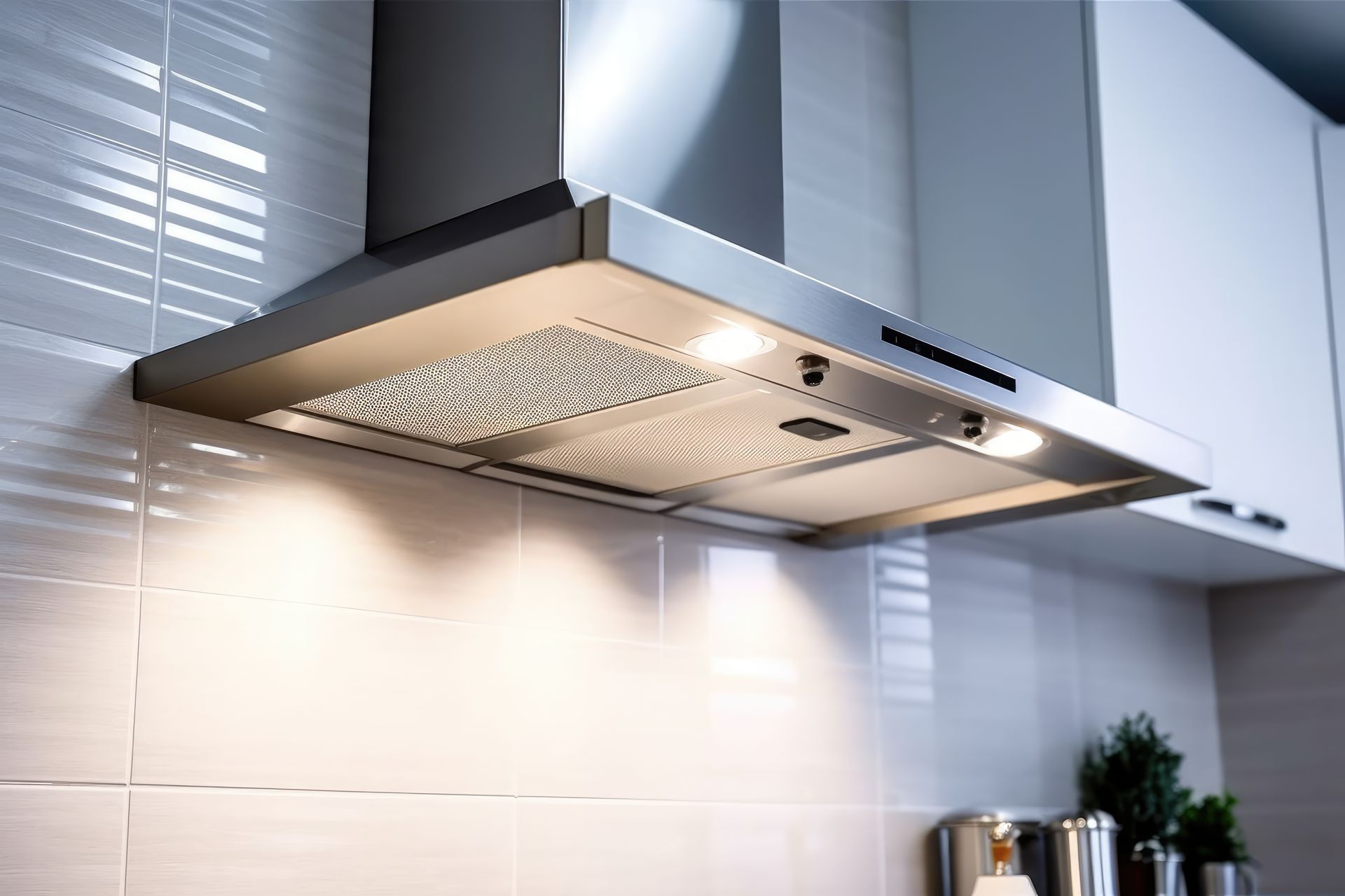 A kitchen with a stove top oven and a hood above it.