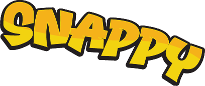 The word snappy is written in yellow letters on a white background.